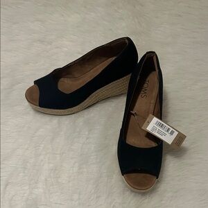 TOMS Black Peep-Toe Wedges